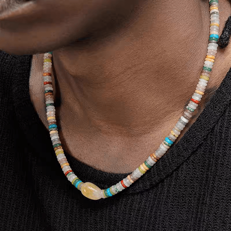 Black pointed stone necklace men's retro trend niche design agate pearl bead collarbone chain women's ins