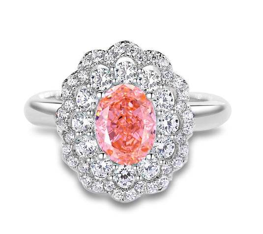 925 Sterling Silver 6x8mm Oval-Cut High-Carbon Diamond Women's Luxury Micro-Setting Ring